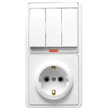 Блок БКВР-054 Бэлла (3-кл. выкл. с подсветкой + розетка с заземл.) бел. Кунцево 5845